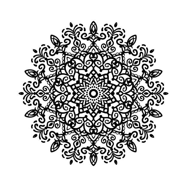 Mandala Elemento de diseño del tatuaje Decoración de ornamento redondo Patrón de flor de línea Motivo floral estilizado Símbolo de chakra para meditación logotipo de yoga Complejo florecimiento medallón de tejido Impresión dibujada a mano