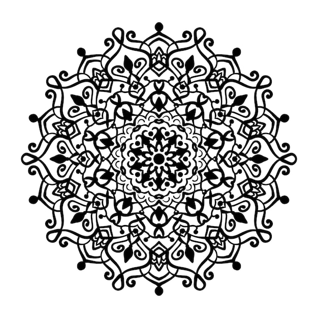 Mandala Elemento de diseño del tatuaje Decoración de ornamento redondo Patrón de flor de línea Motivo floral estilizado Símbolo de chakra para meditación logotipo de yoga Complejo florecimiento medallón de tejido Impresión dibujada a mano