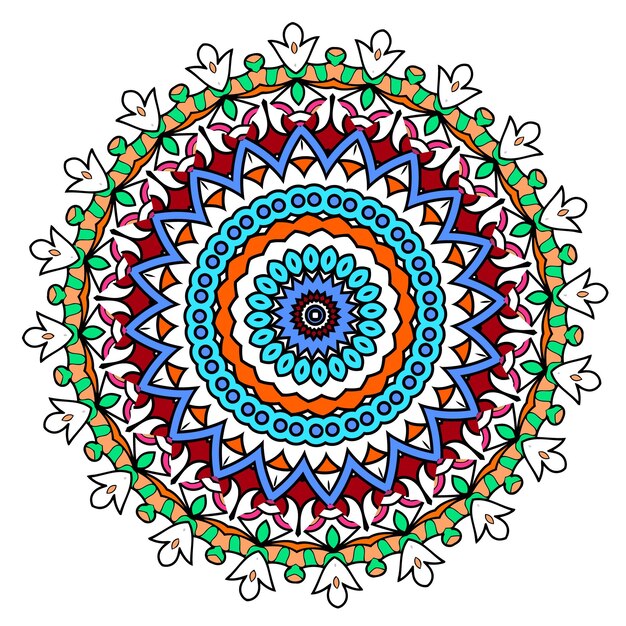 Mandala étnica Con Adornos Coloridos. Colores brillantes. Aislado.