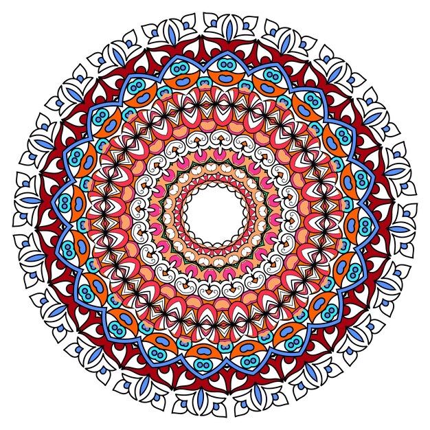 Mandala étnica Con Adornos Coloridos. Colores brillantes. Aislado.