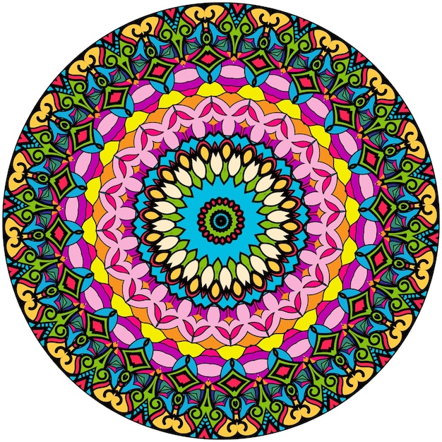 Mandala étnica con coloridos adornos de colores brillantes aislados