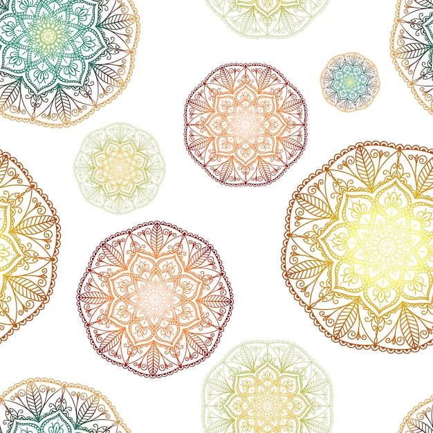 Mandala étnica en gradiente de color ornamento tribal Ilustración vectorial Patrón sin costuras