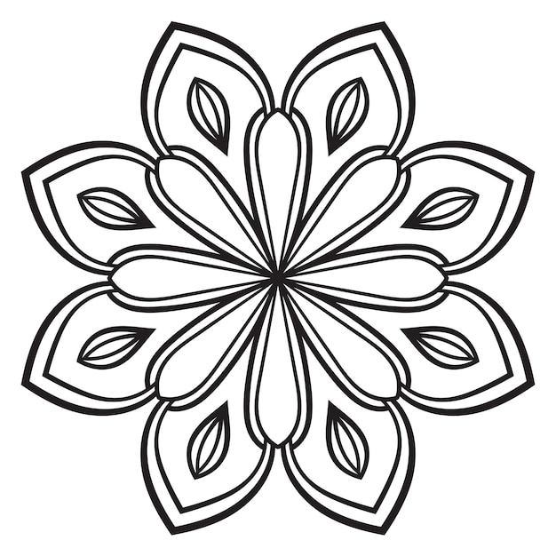 Mandala de flor de contorno negro Doodle elemento decorativo redondo para colorear libro aislado