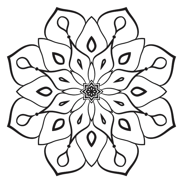 Mandala de flor de contorno negro Doodle elemento decorativo redondo para colorear libro aislado