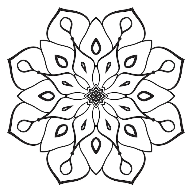 Mandala de flor de contorno negro Doodle elemento decorativo redondo para colorear libro aislado