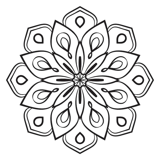 Mandala de flor de contorno negro Doodle elemento decorativo redondo para colorear libro aislado