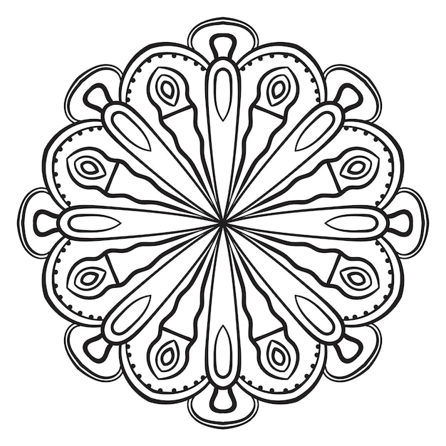 Mandala de flor de contorno negro Doodle elemento decorativo redondo para colorear libro aislado