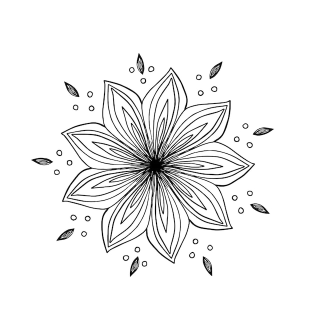 Mandala de flor floral blanca sobre negro