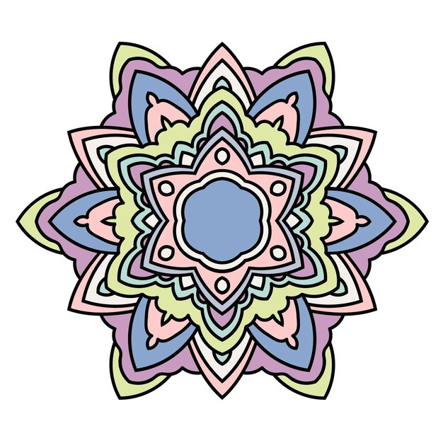 mándala Flor de garabato redonda ornamental aislada sobre fondo blanco. Elemento de círculo geométrico