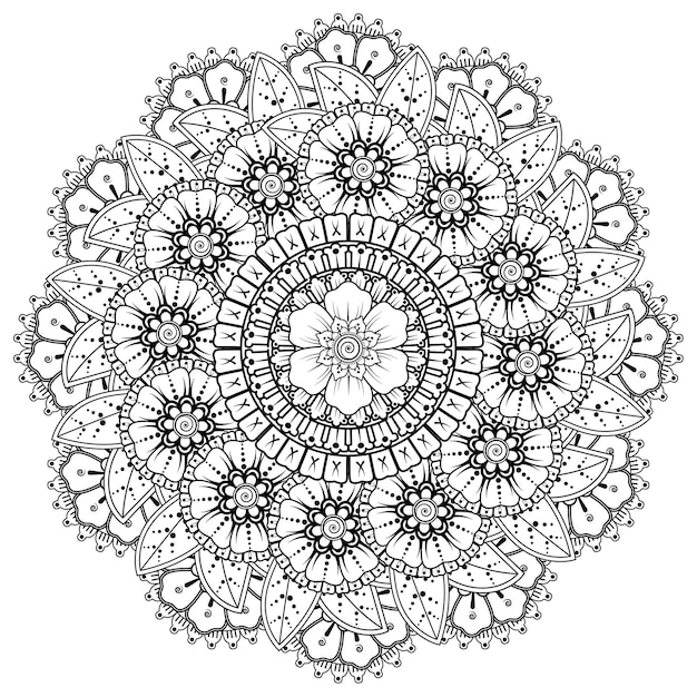 Mandala con flor para henna, adorno decorativo en estilo étnico oriental. página de libro para colorear.