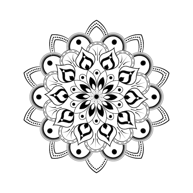 Mandala floral de color negro sobre vector de fondo blanco en diseño gráfico de ilustración Vector Premium