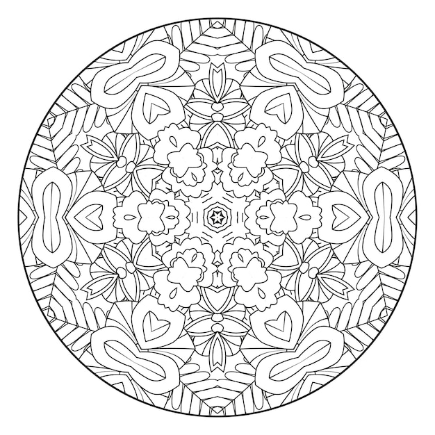 Mandala floral para colorear página para adultos. Página para colorear mandala redonda. Página del libro de colorear para adultos.