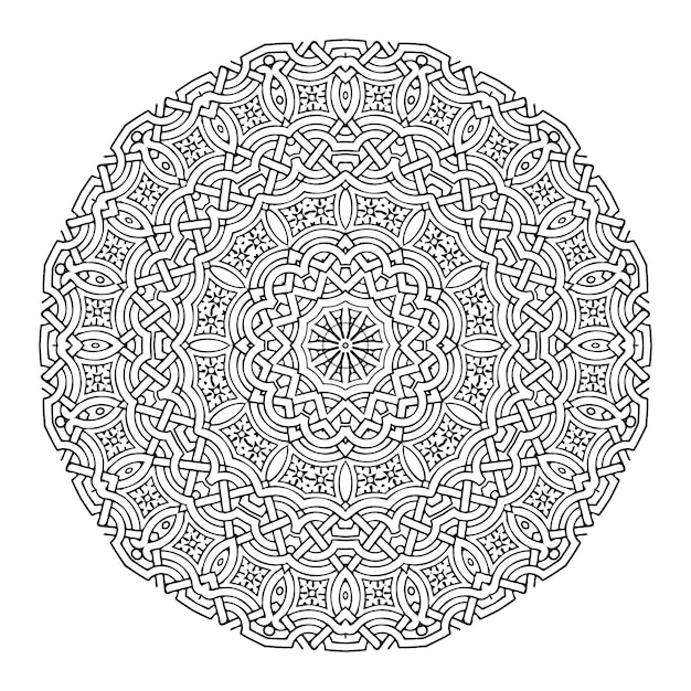 Mandala floral decorativa con patrón pequeño y mediano sobre fondo blanco aislado Libro para colorear