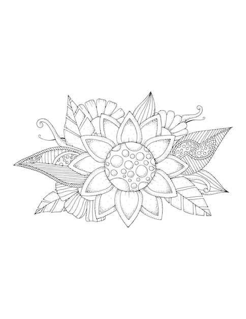 Mandala floral dibujada a mano con flores y hojas, páginas para colorear para adultos y niños, libro para colorear