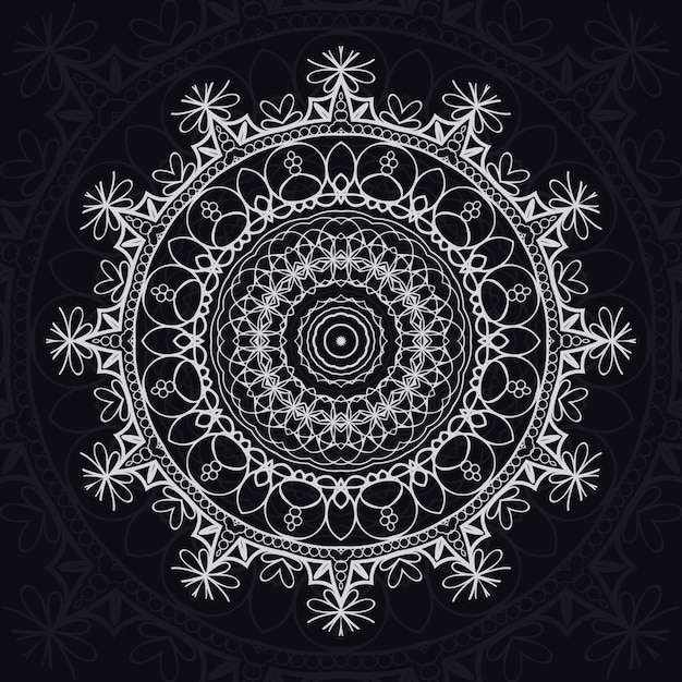 Mandala floral patrones de relajación diseño único con fondo negro patrón dibujado a mano