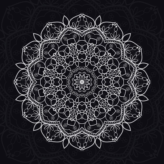 mandala floral patrones de relajación diseño único con fondo negro Patrón dibujado a mano