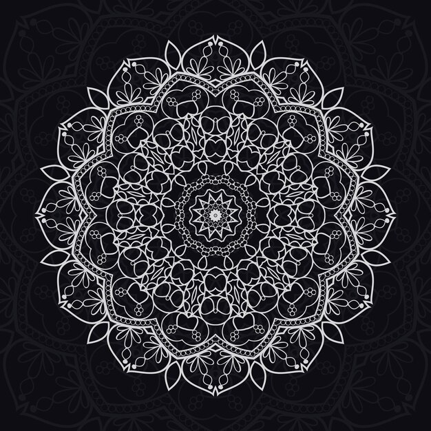 mandala floral patrones de relajación diseño único con fondo negro Patrón dibujado a mano