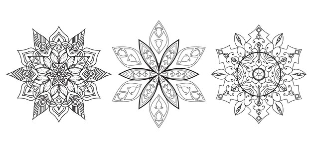 Mandala floral de terapia antiestrés en composición en blanco y negro