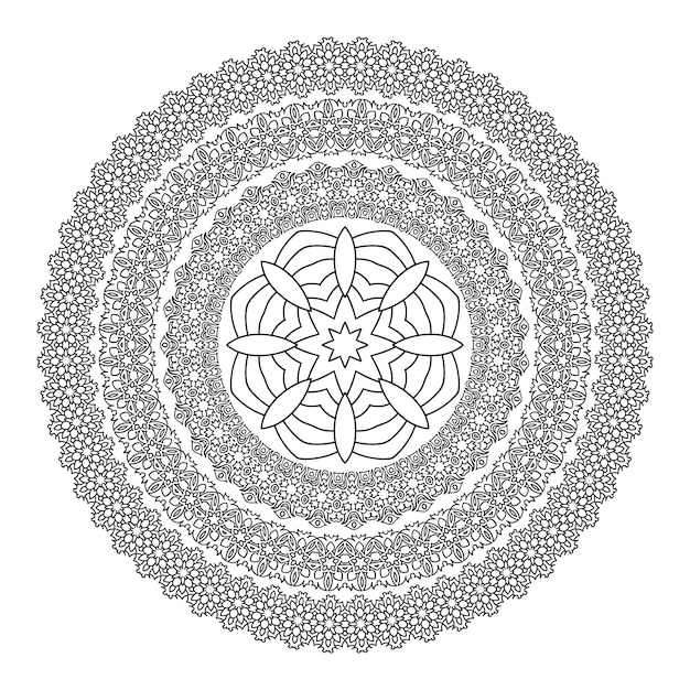 Mandala de flores para colorear libro. Patrón de henna étnico blanco y negro.