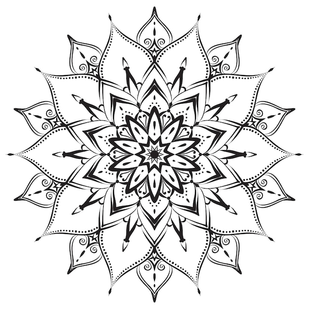 Mandala de flores para colorear página Intrincada forma floral simétrica para colorear con atención Contorno negro sobre fondo blanco