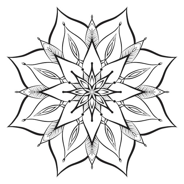 Vector mandala de flores para colorear página intrincada forma floral simétrica para colorear con atención contorno negro sobre fondo blanco