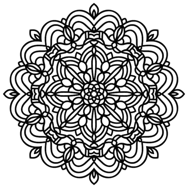 Mandala de flores de contorno negro. Doodle elemento decorativo redondo para colorear libro aislado en blanco