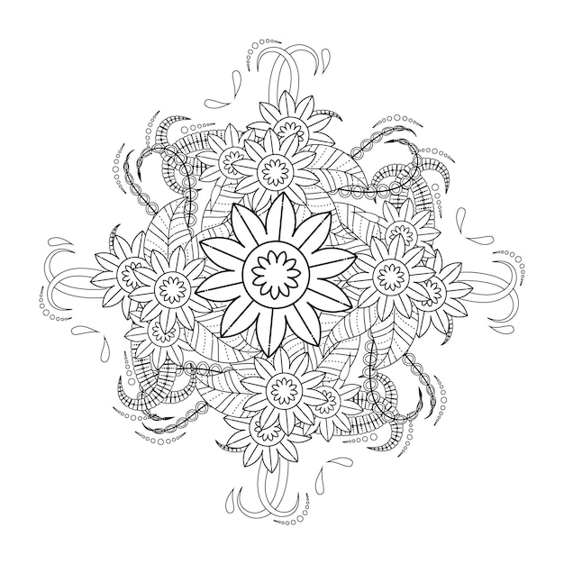 Mandala de flores dibujadas a mano página para colorear