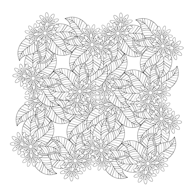 Mandala de flores dibujadas a mano página para colorear