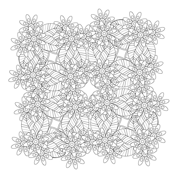 Mandala de flores dibujadas a mano página para colorear