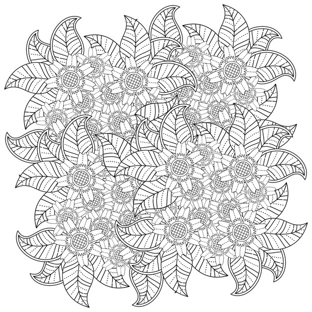 Mandala de flores dibujadas a mano página para colorear