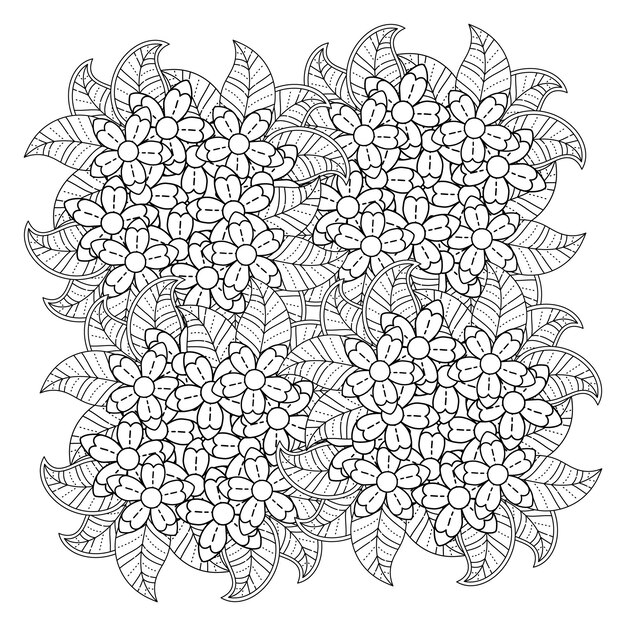 Mandala de flores dibujadas a mano página para colorear