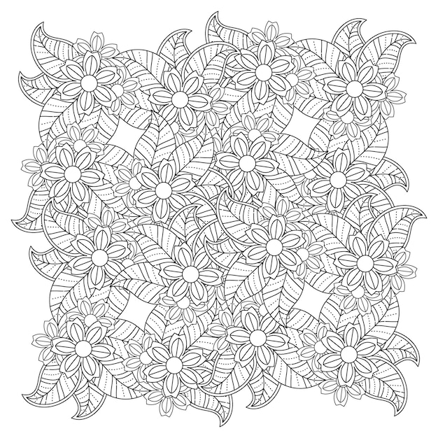 Mandala de flores dibujadas a mano página para colorear