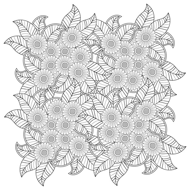 Mandala de flores dibujadas a mano página para colorear