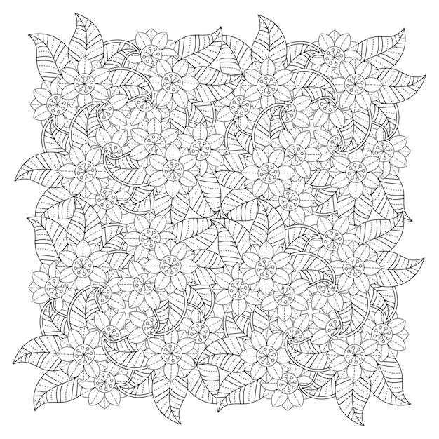 Mandala de flores dibujadas a mano página para colorear