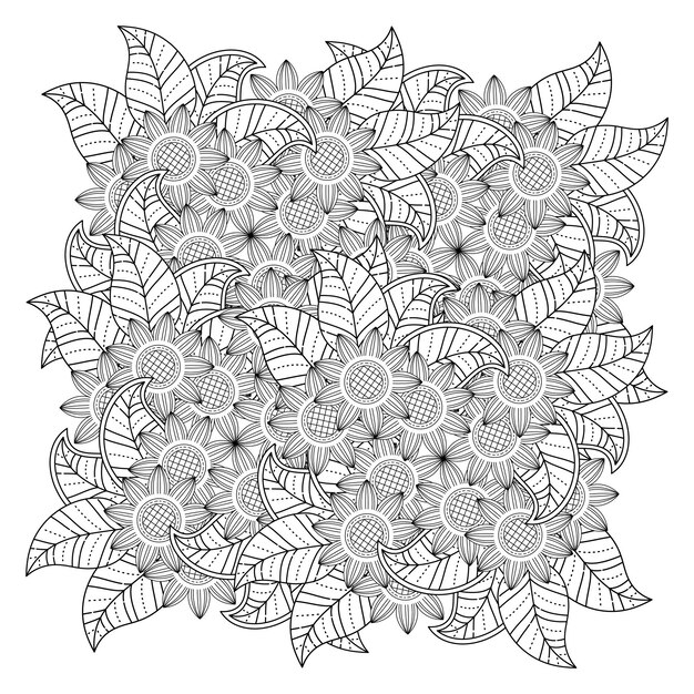 Mandala de flores dibujadas a mano página para colorear