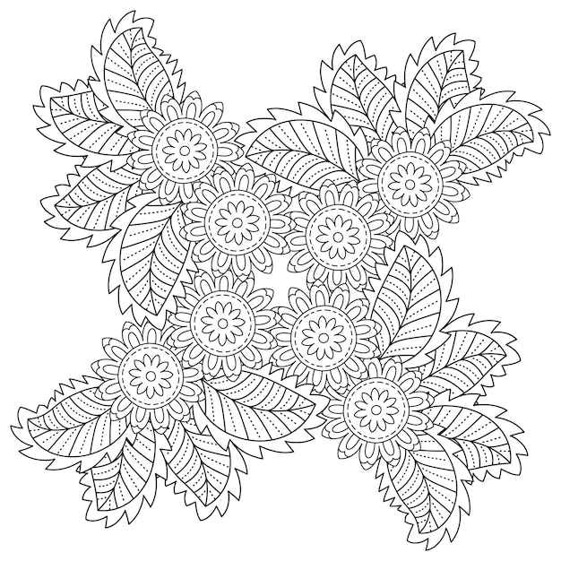 Mandala de flores dibujadas a mano página para colorear