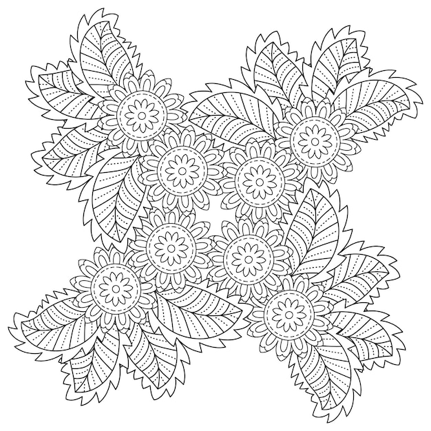 Mandala de flores dibujadas a mano página para colorear