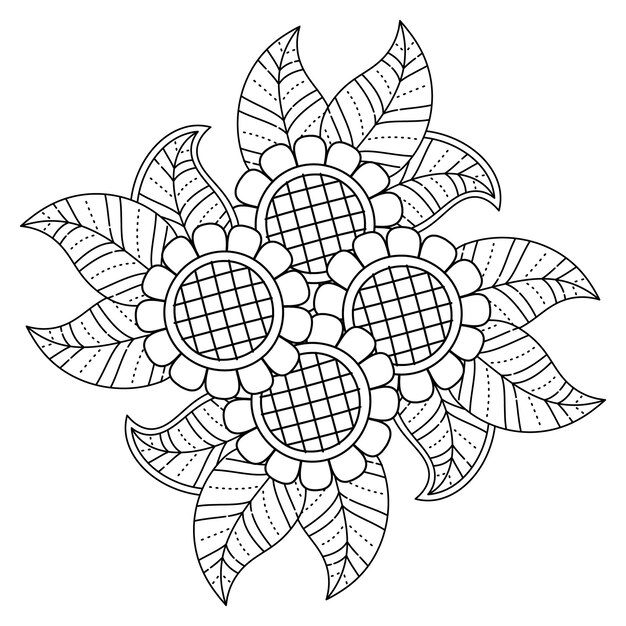 Mandala de flores dibujadas a mano página para colorear