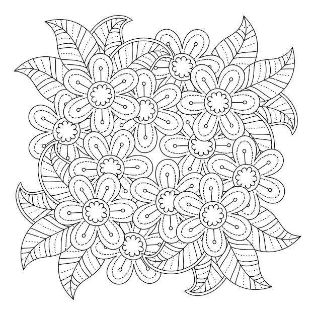 Mandala de flores dibujadas a mano página para colorear