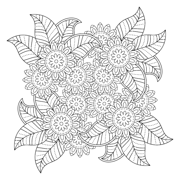 Mandala de flores dibujadas a mano página para colorear