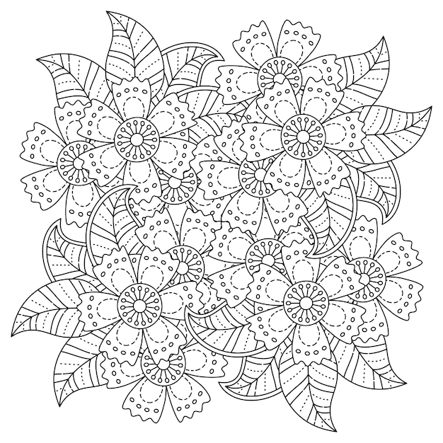 Mandala de flores dibujadas a mano página para colorear