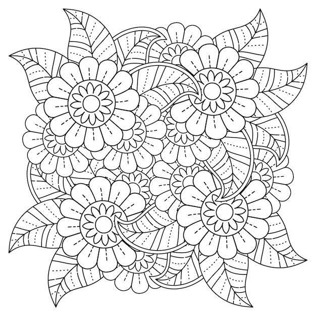 Mandala de flores dibujadas a mano página para colorear