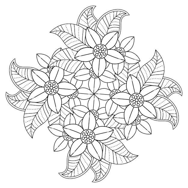 Mandala de flores dibujadas a mano página para colorear