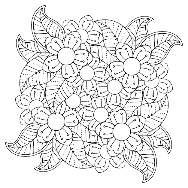 Vector mandala de flores dibujadas a mano página para colorear