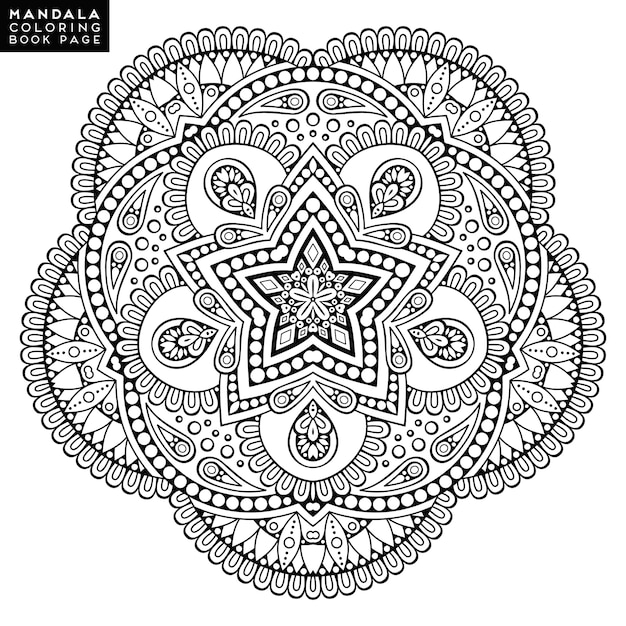 Mandala de flores. Elementos decorativos vintage. Patrón oriental, ilustración vectorial. Islam, árabe, indio, marroquí, españa, turco, pakistán, chino, místico, motivos otomanos. Página de libro para colorear