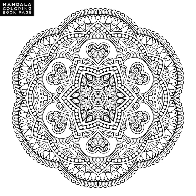 Mandala de flores. Elementos decorativos vintage. Patrón oriental, ilustración vectorial. Islam, árabe, indio, marroquí, españa, turco, pakistán, chino, místico, motivos otomanos. Página de libro para colorear