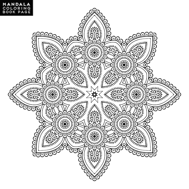 Mandala de flores. Elementos decorativos vintage. Patrón oriental, ilustración vectorial. Islam, árabe, indio, marroquí, españa, turco, pakistán, chino, místico, motivos otomanos. Página de libro para colorear