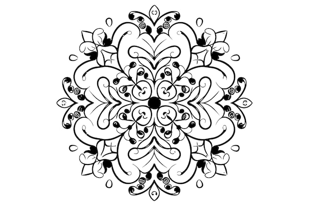 Mandala de flores lineales Contorno de adornos redondos decorativos negros Vector sobre fondo blanco