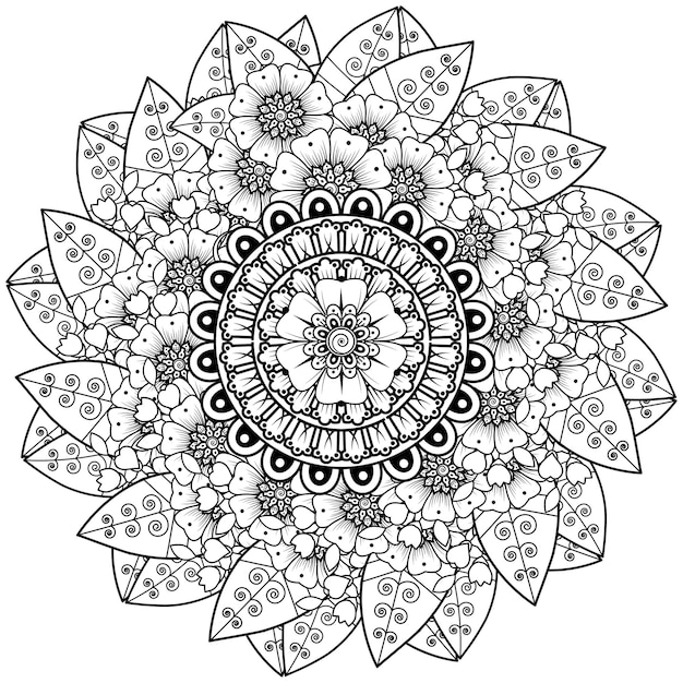 Mandala con flores mehndi. adorno decorativo en estilo étnico. página para colorear.