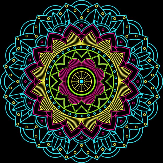 Mandala de flores en negro